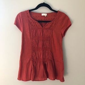 Anthropologie Meadow Rue Orange eyelet peplum top